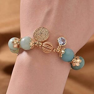 Multi Color Amazonite beads 164.95 ctw Bracelet in Goldtone (7.00-7.50 In)