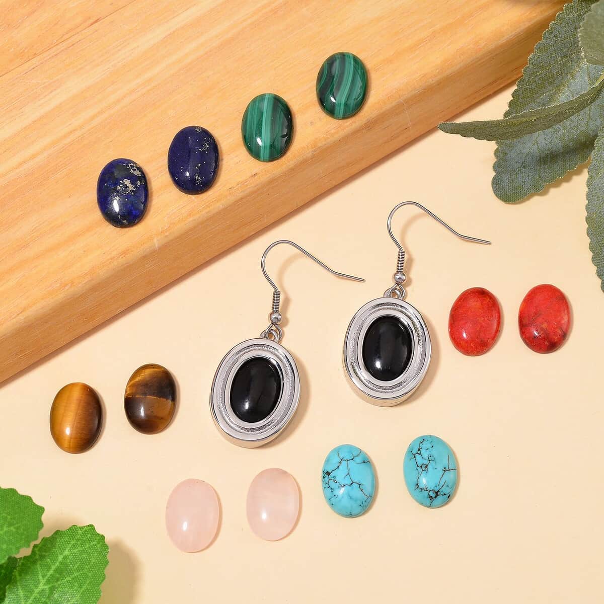 7pcs Interchangeable Multi Gemstone 56.00 ctw Earrings in Stainless Steel image number 1