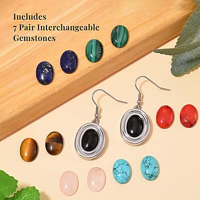 7pcs Interchangeable Multi Gemstone 56.00 ctw Earrings in Stainless Steel