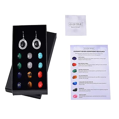 7pcs Interchangeable Multi Gemstone 56.00 ctw Earrings in Stainless Steel