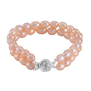 Peach Freshwater Cultured Pearl Bracelet in Rhodium Over Sterling Silver (7.50 In)