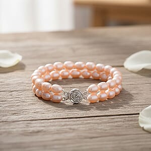 Peach Freshwater Cultured Pearl Bracelet in Rhodium Over Sterling Silver (7.50 In)