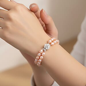 Peach Freshwater Cultured Pearl Bracelet in Rhodium Over Sterling Silver (7.50 In)