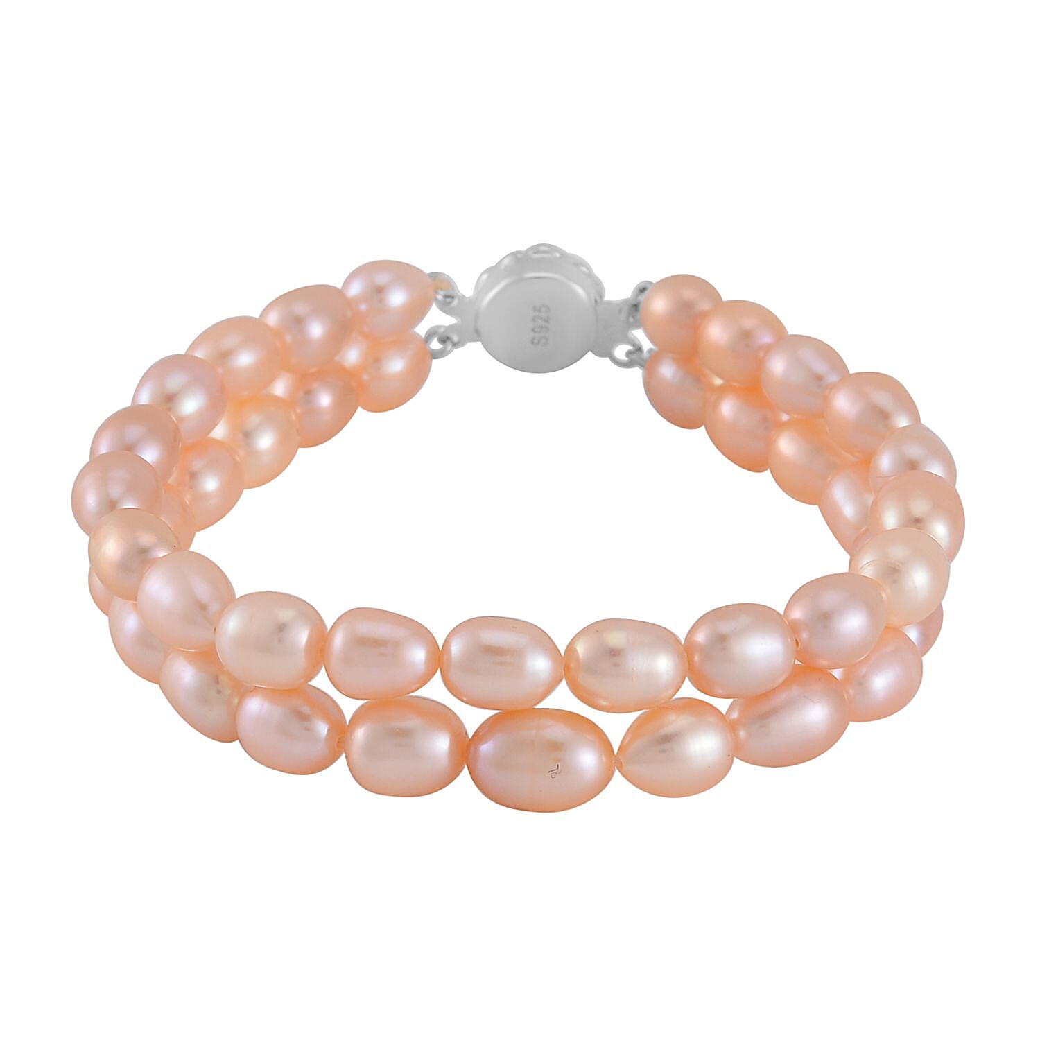 Peach Freshwater Cultured Pearl Bracelet in Rhodium Over Sterling Silver (7.50 In)