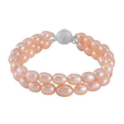 Peach Freshwater Cultured Pearl Bracelet in Rhodium Over Sterling Silver (7.50 In)