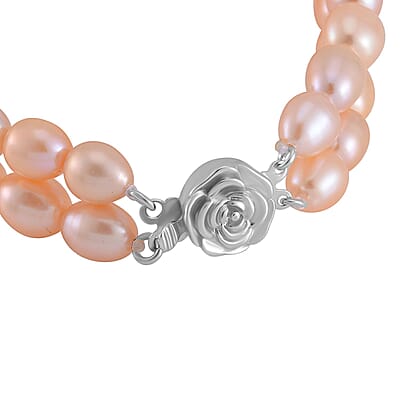 Peach Freshwater Cultured Pearl Bracelet in Rhodium Over Sterling Silver (7.50 In)