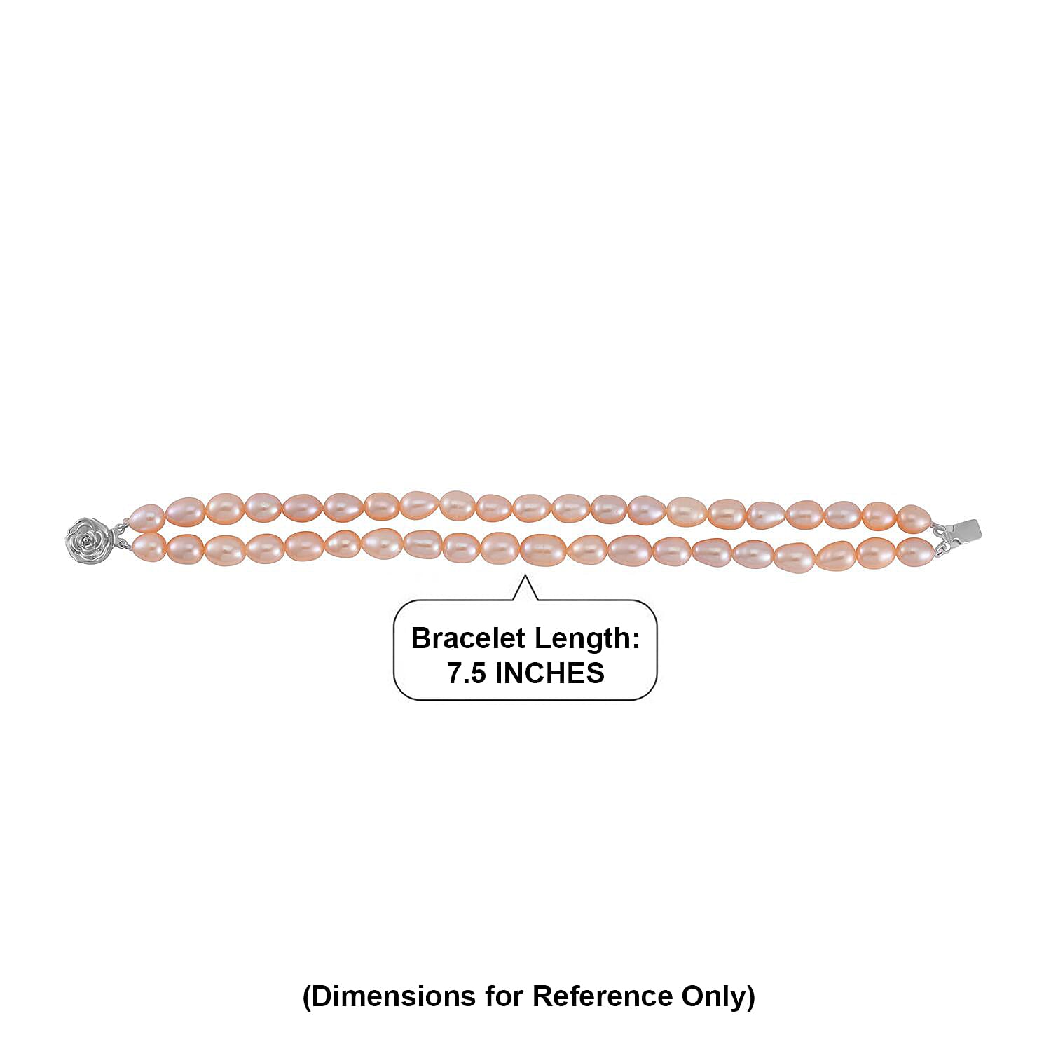 Peach Freshwater Cultured Pearl Bracelet in Rhodium Over Sterling Silver (7.50 In)