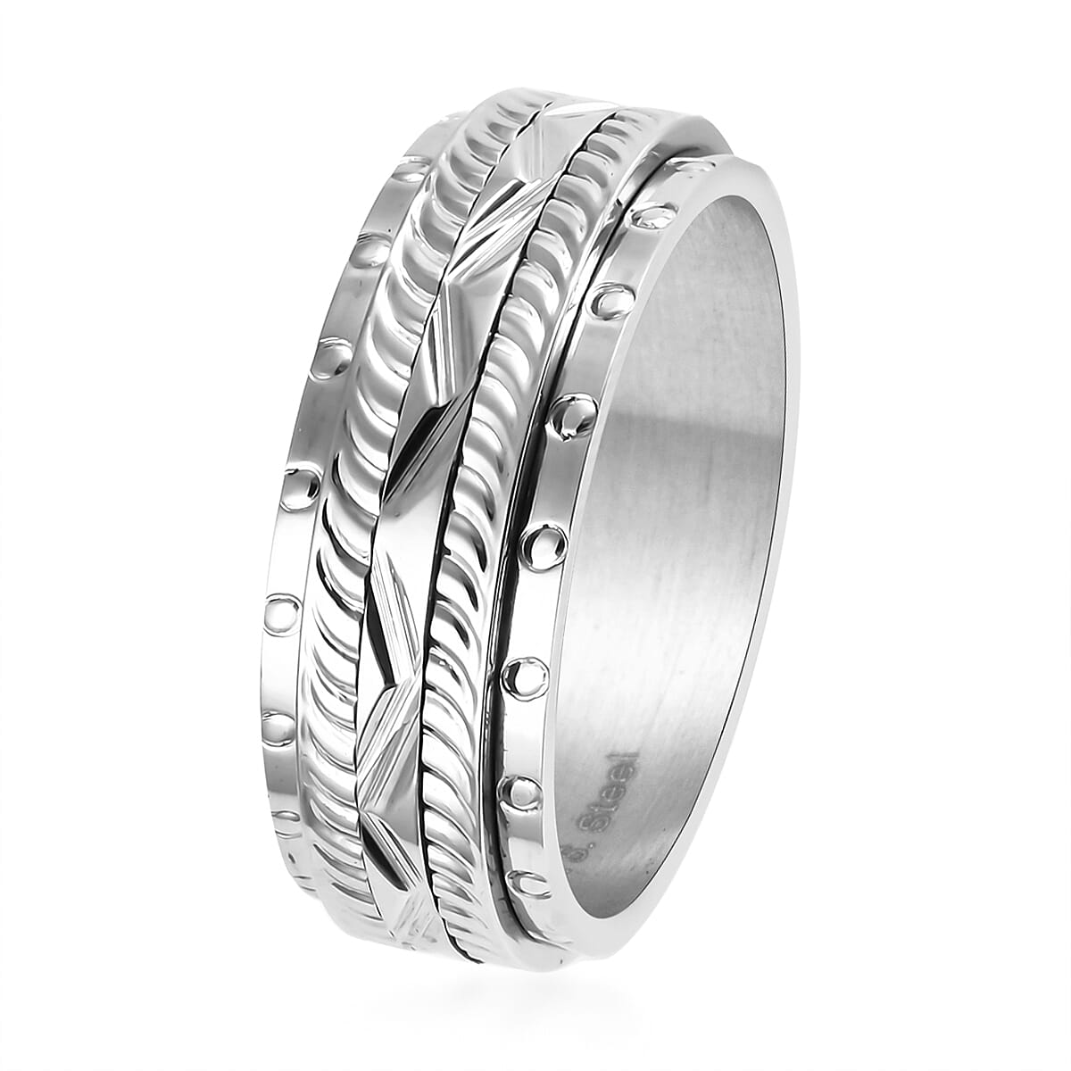 Textured Spinner Ring in Stainless Steel (Size 9.75) image number 3