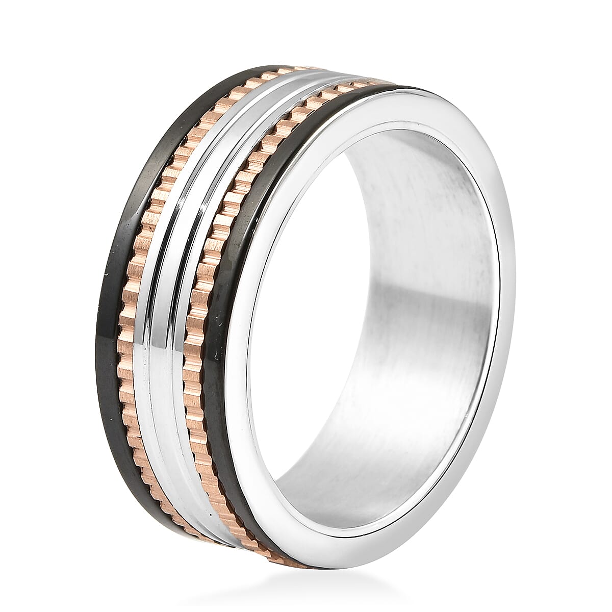 Textured Spinner Ring in Dualtone Stainless Steel (Size 7.75) image number 3