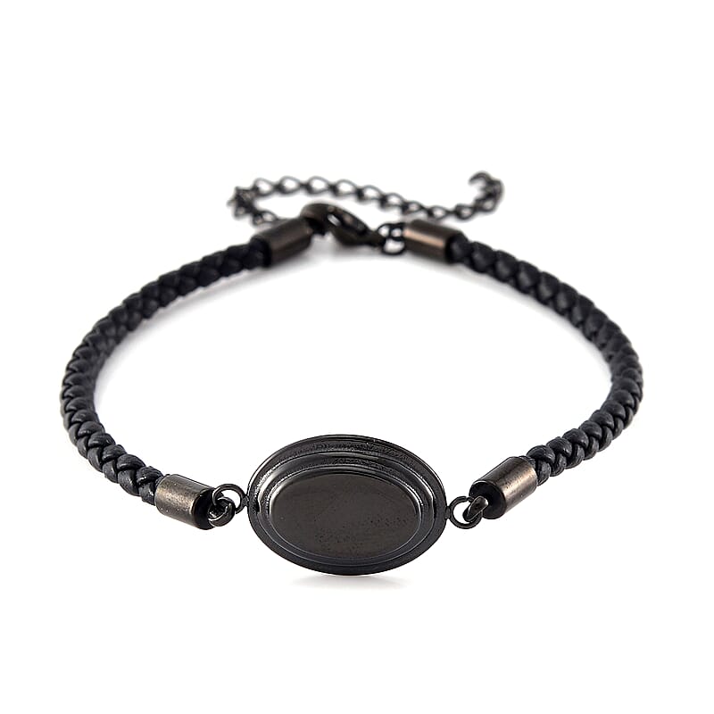 Dogtag Bracelet in ION Plated Black Stainless Steel and Genuine Leather Cord (7.50-9.50In)