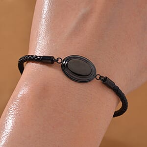Dogtag Bracelet in ION Plated Black Stainless Steel and Genuine Leather Cord (7.50-9.50In)