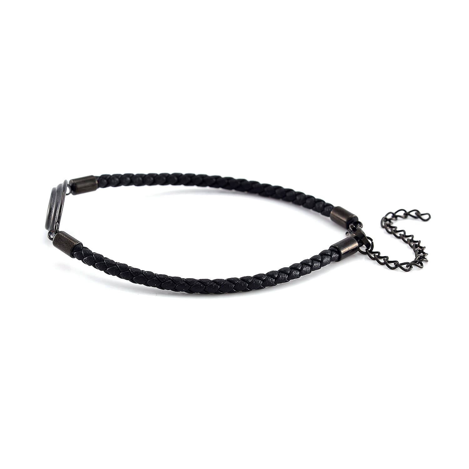 Dogtag Bracelet in ION Plated Black Stainless Steel and Genuine Leather Cord (7.50-9.50In)