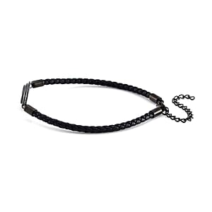 Dogtag Bracelet in ION Plated Black Stainless Steel and Genuine Leather Cord (7.50-9.50In)