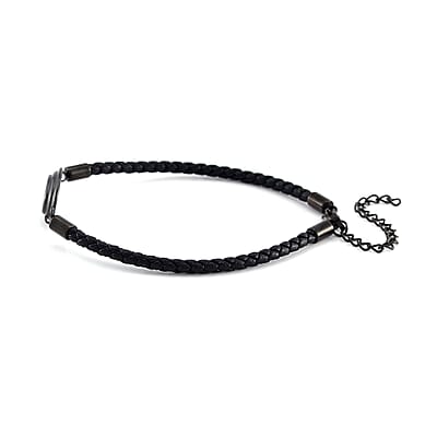 Dogtag Bracelet in ION Plated Black Stainless Steel and Genuine Leather Cord (7.50-9.50In)