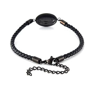 Dogtag Bracelet in ION Plated Black Stainless Steel and Genuine Leather Cord (7.50-9.50In)