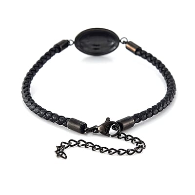 Dogtag Bracelet in ION Plated Black Stainless Steel and Genuine Leather Cord (7.50-9.50In)