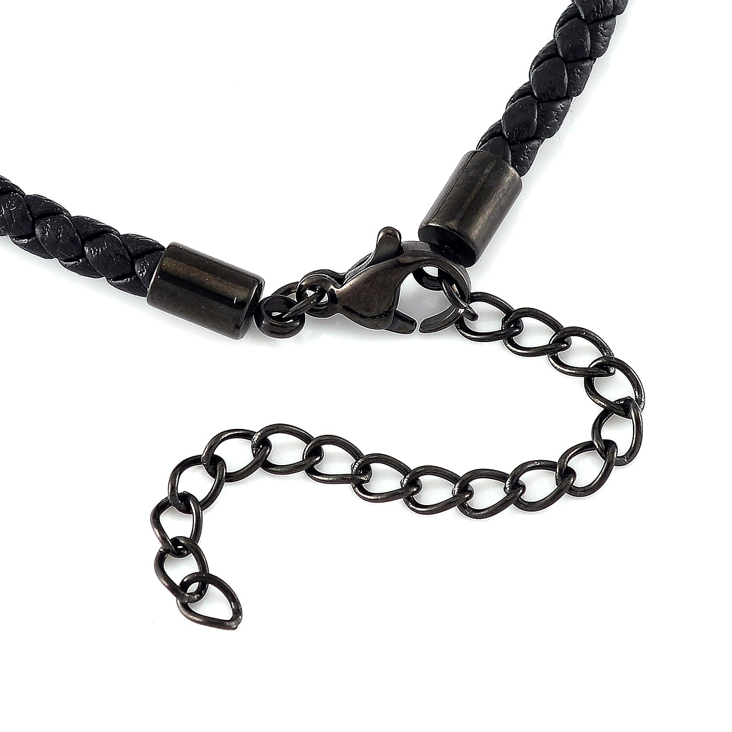 Dogtag Bracelet in ION Plated Black Stainless Steel and Genuine Leather Cord (7.50-9.50In)