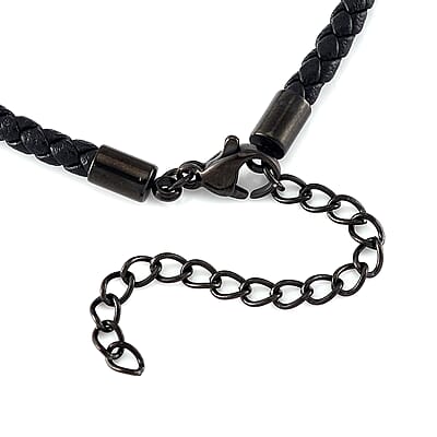Dogtag Bracelet in ION Plated Black Stainless Steel and Genuine Leather Cord (7.50-9.50In)
