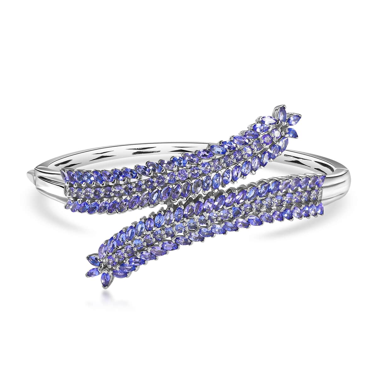 Doorbuster Tanzanite Bypass Leaf Bangle Bracelet in Platinum Over Sterling Silver (6.50 In) 11.00 ctw image number 0