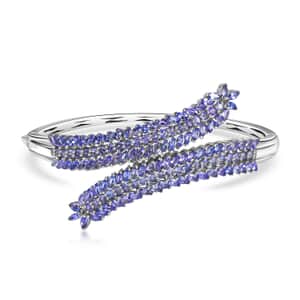 Tanzanite Bypass Leaf Bangle Bracelet in Platinum Over Sterling Silver (6.50 In) 11.00 ctw