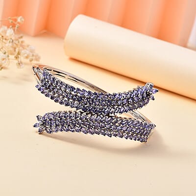 Tanzanite Bypass Leaf Bangle Bracelet in Platinum Over Sterling Silver (6.50 In) 11.00 ctw