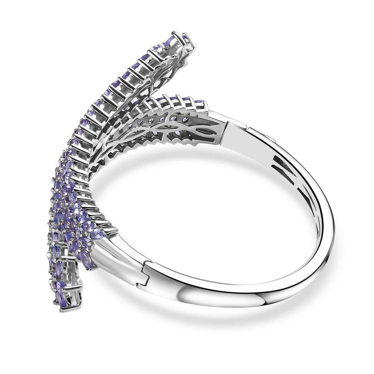 Doorbuster Tanzanite Bypass Leaf Bangle Bracelet in Platinum Over Sterling Silver (6.50 In) 11.00 ctw image number 3