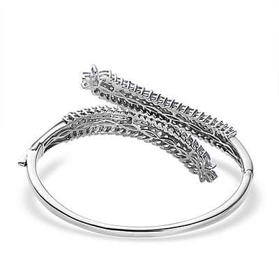 Tanzanite Bypass Leaf Bangle Bracelet in Platinum Over Sterling Silver (6.50 In) 11.00 ctw