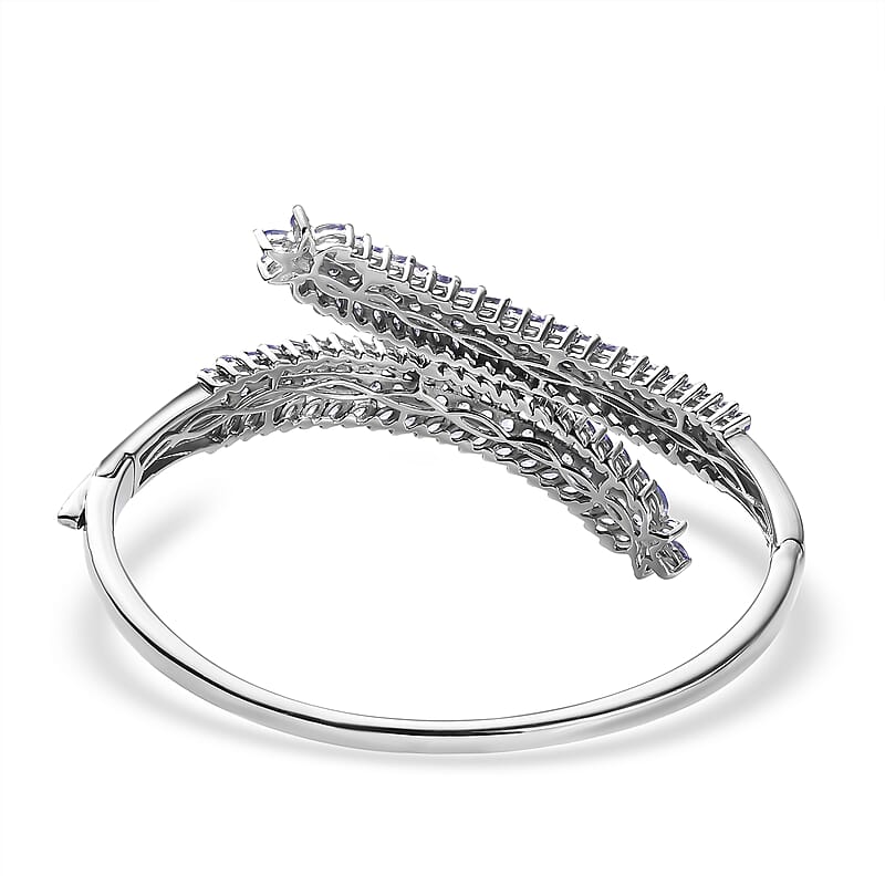 Tanzanite Bypass Leaf Bangle Bracelet in Platinum Over Sterling Silver (6.50 In) 11.00 ctw