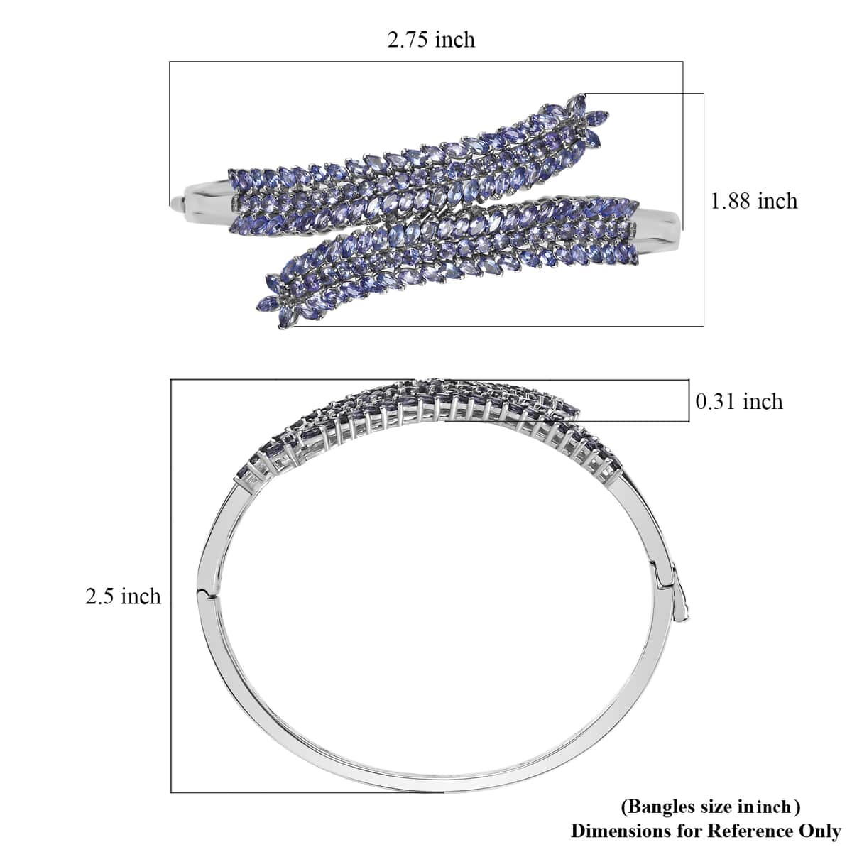 Doorbuster Tanzanite Bypass Leaf Bangle Bracelet in Platinum Over Sterling Silver (6.50 In) 11.00 ctw image number 5
