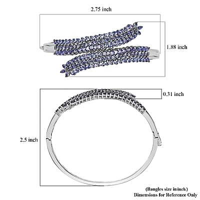 Tanzanite Bypass Leaf Bangle Bracelet in Platinum Over Sterling Silver (6.50 In) 11.00 ctw