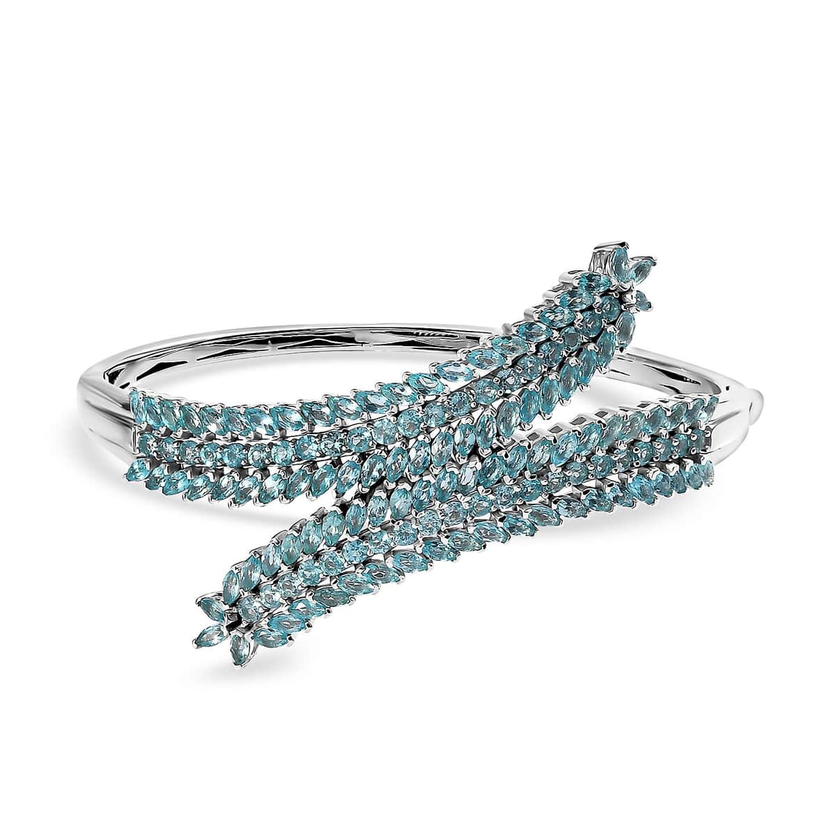 Betroka Blue Apatite Bypass Leaf Bangle Bracelet in Platinum Over Sterling Silver (7.25 In) 11.15 ctw image number 0