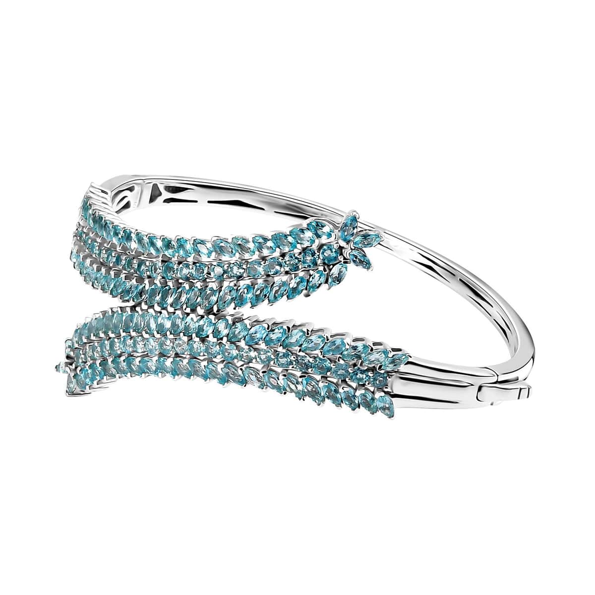 Betroka Blue Apatite Bypass Leaf Bangle Bracelet in Platinum Over Sterling Silver (7.25 In) 11.15 ctw image number 3