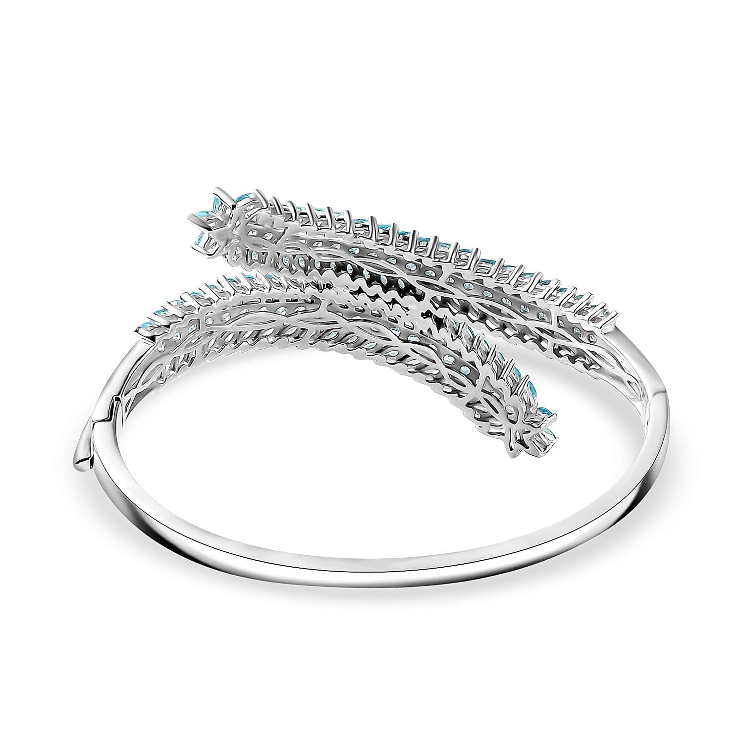 D'Joy Betroka Blue Apatite Bypass Leaf Bangle Bracelet in Platinum Over Sterling Silver (7.25 In) 11.15 ctw