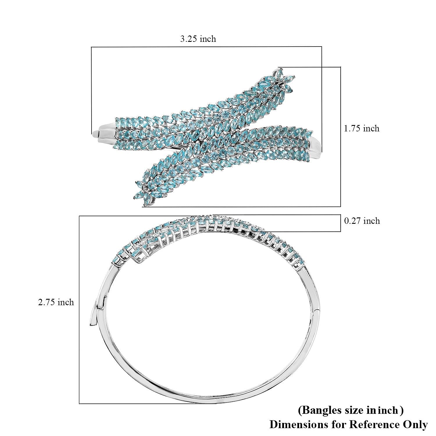 D'Joy Betroka Blue Apatite Bypass Leaf Bangle Bracelet in Platinum Over Sterling Silver (7.25 In) 11.15 ctw