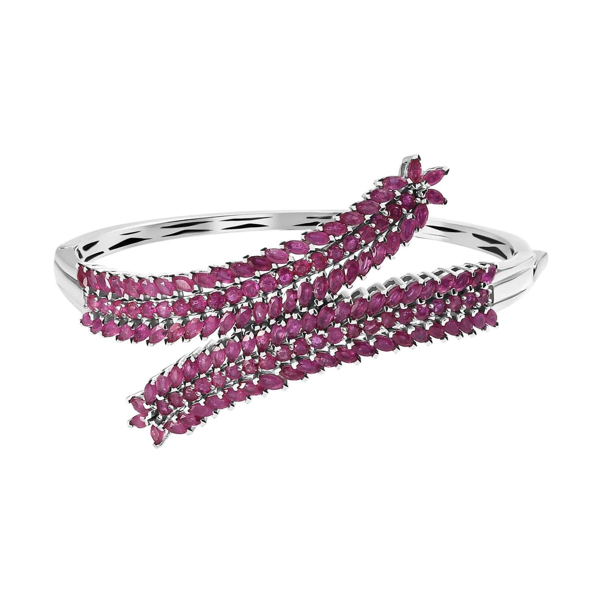 Niassa Ruby (FF) Bypass Leaf Bangle Bracelet in Platinum Over Sterling Silver (7.25 In) 15.70 ctw image number 0