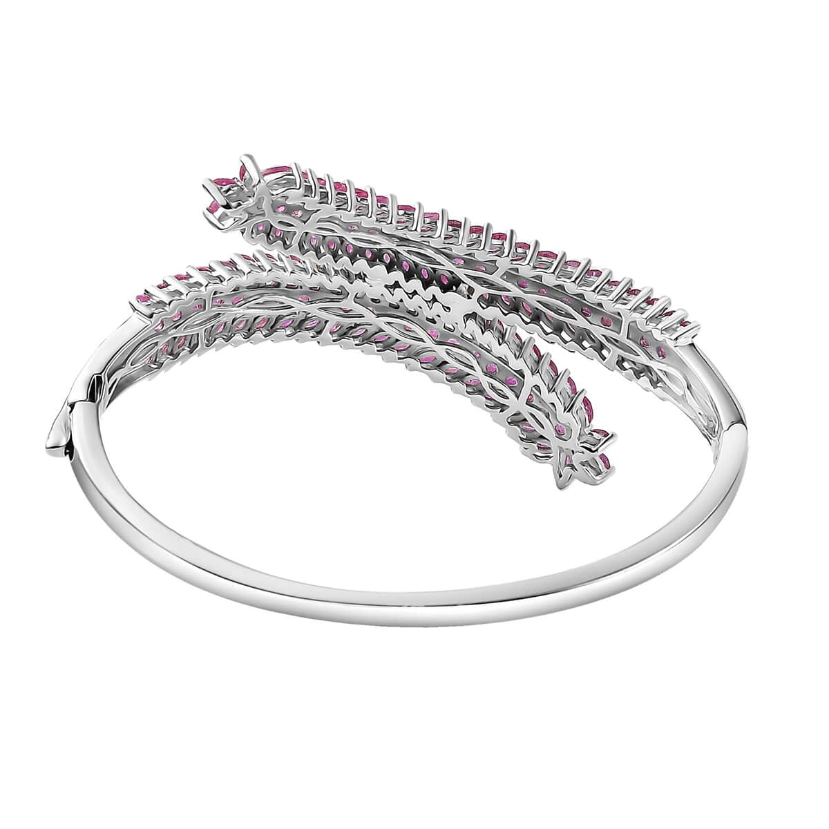 Niassa Ruby (FF) Bypass Leaf Bangle Bracelet in Platinum Over Sterling Silver (7.25 In) 15.70 ctw image number 4