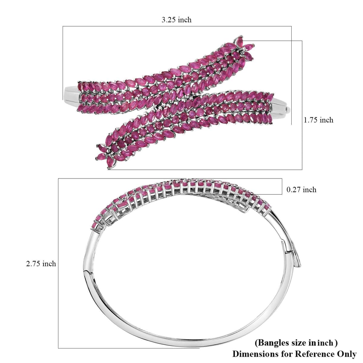 Niassa Ruby (FF) Bypass Leaf Bangle Bracelet in Platinum Over Sterling Silver (7.25 In) 15.70 ctw image number 5