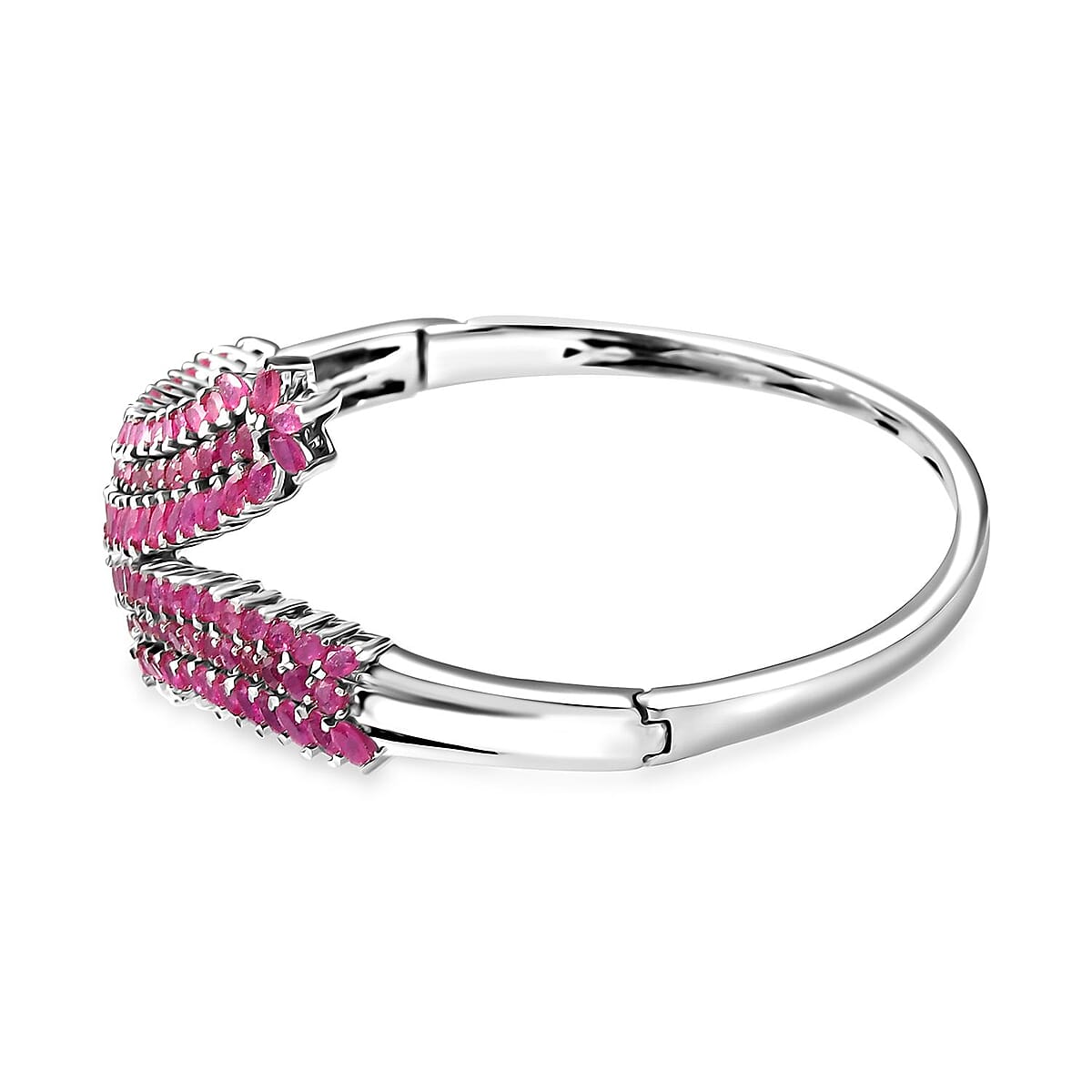 Niassa Ruby (FF) Bypass Leaf Bangle Bracelet in Platinum Over Sterling Silver (8.00 In) 15.70 ctw image number 3