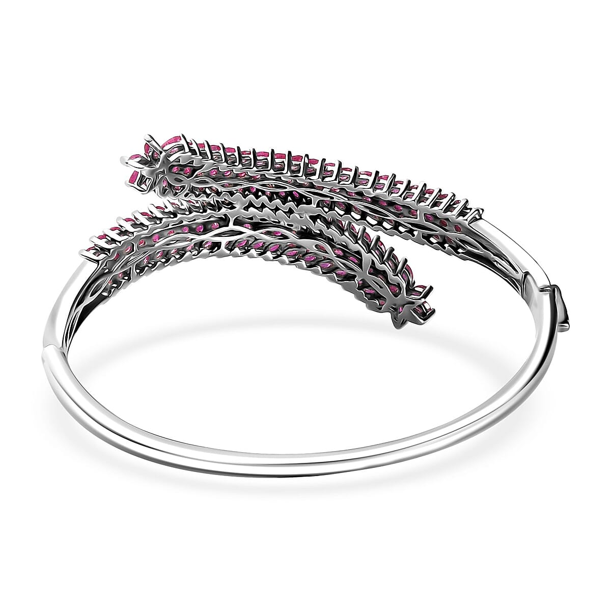 Niassa Ruby (FF) Bypass Leaf Bangle Bracelet in Platinum Over Sterling Silver (8.00 In) 15.70 ctw image number 4
