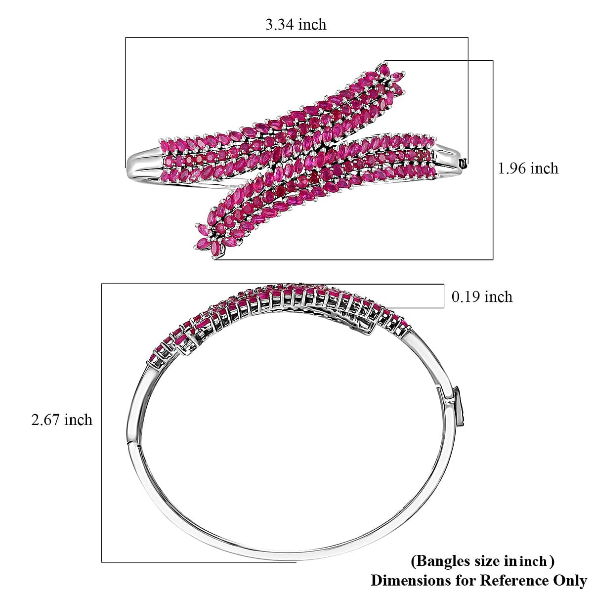 Niassa Ruby (FF) Bypass Leaf Bangle Bracelet in Platinum Over Sterling Silver (8.00 In) 15.70 ctw image number 5