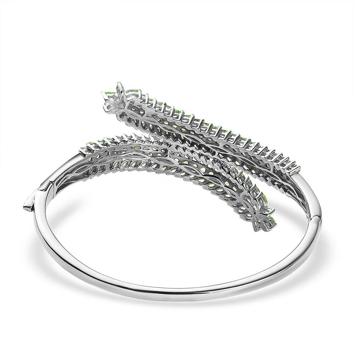 Chrome Diopside Bypass Leaf Bangle Bracelet in Platinum Over Sterling Silver (6.50 In) 11.70 ctw image number 4