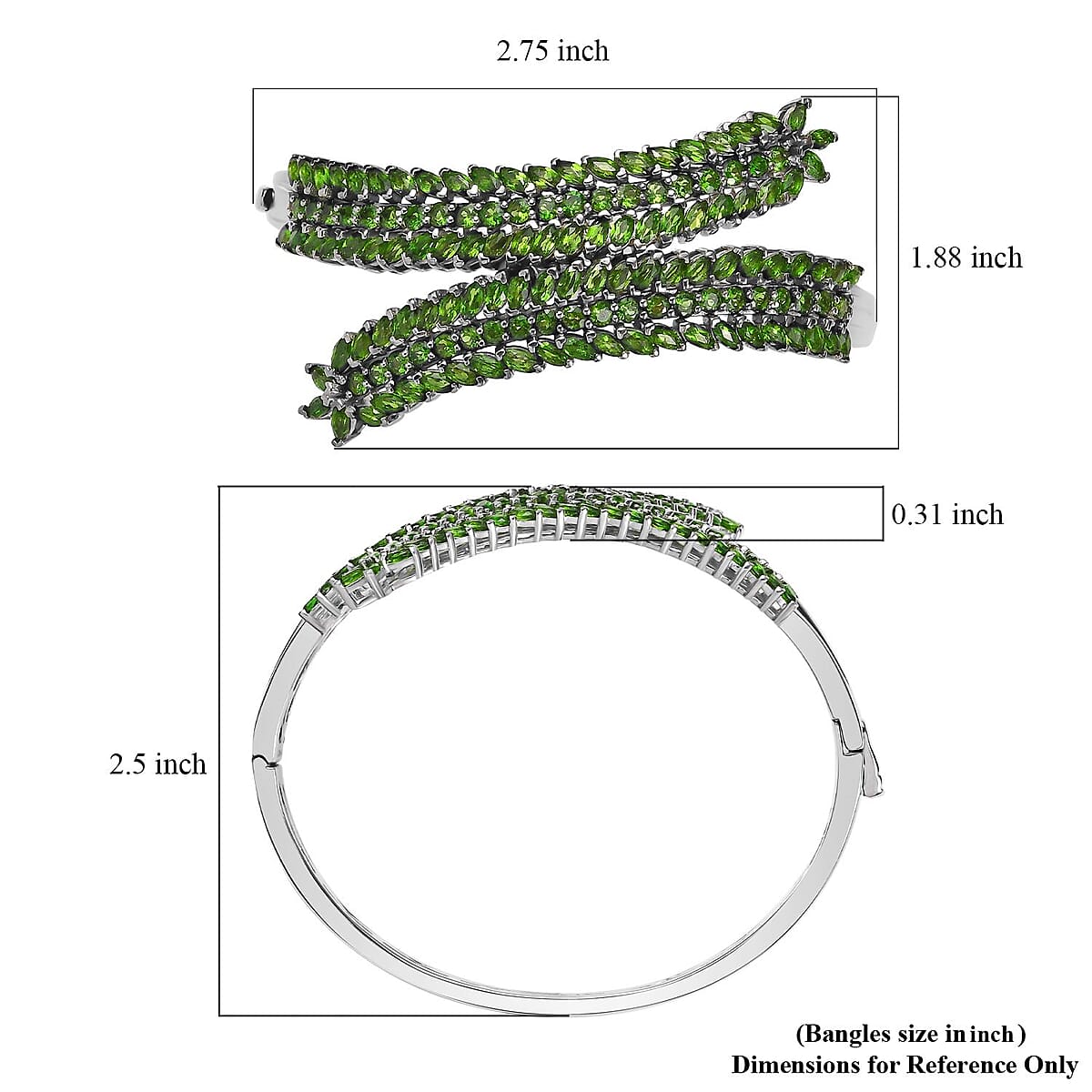 Chrome Diopside Bypass Leaf Bangle Bracelet in Platinum Over Sterling Silver (6.50 In) 11.70 ctw image number 5