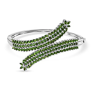 Chrome Diopside Bypass Leaf Bangle Bracelet in Platinum Over Sterling Silver (7.25 In) 11.70 ctw
