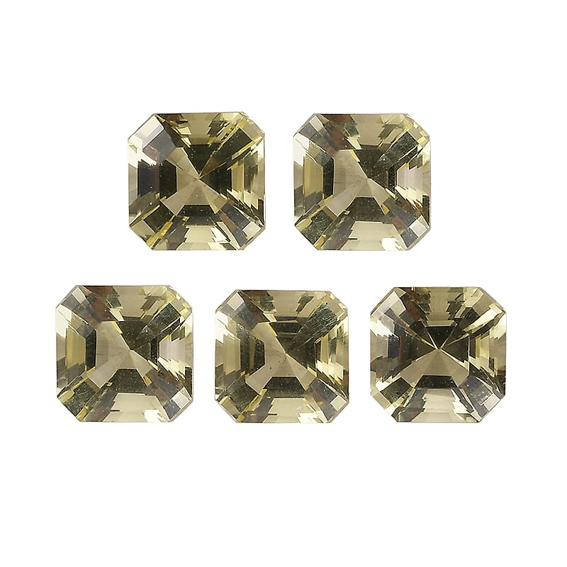 Asscher Cut Green Gold Quartz Set of 5 (Oct 6x6 mm) 5.02 ctw Loose gemstone