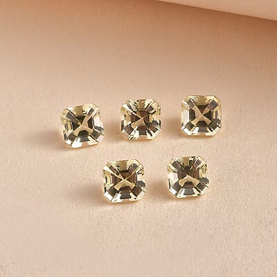 Asscher Cut Green Gold Quartz Set of 5 (Oct 6x6 mm) 5.02 ctw Loose gemstone