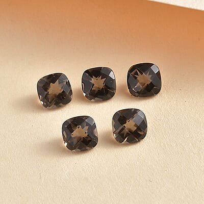 AA Brazilian Smoky Quartz Set of 5 (Cush 6x6 mm) 4.56 ctw Loose gemstone