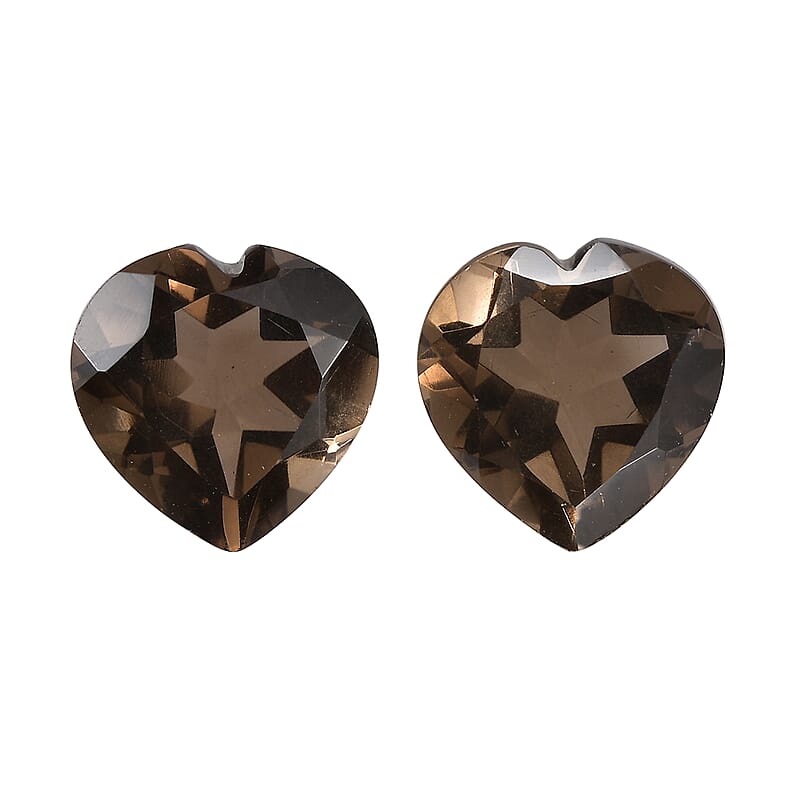 Brazilian Smoky Quartz Set of 2 (Hrt 11 mm) 8.60 ctw Loose gemstone