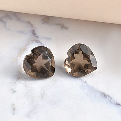 Brazilian Smoky Quartz Set of 2 (Hrt 11 mm) 8.60 ctw Loose gemstone