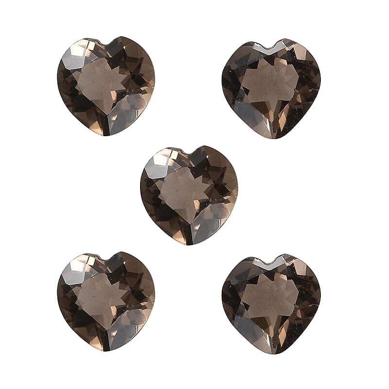 Brazilian Smoky Quartz Set of 5 (Hrt 7 mm) 5.45 ctw Loose gemstone