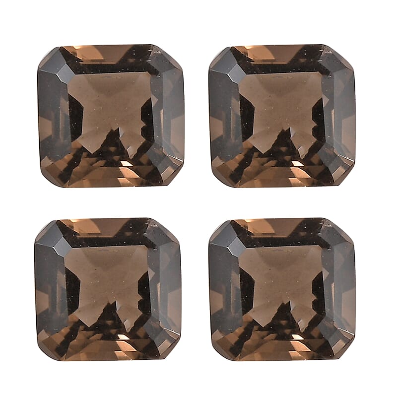 Asscher Cut Brazilian Smoky Quartz Set of 4 (Oct 6x6 mm) 3.69 ctw Loose gemstone